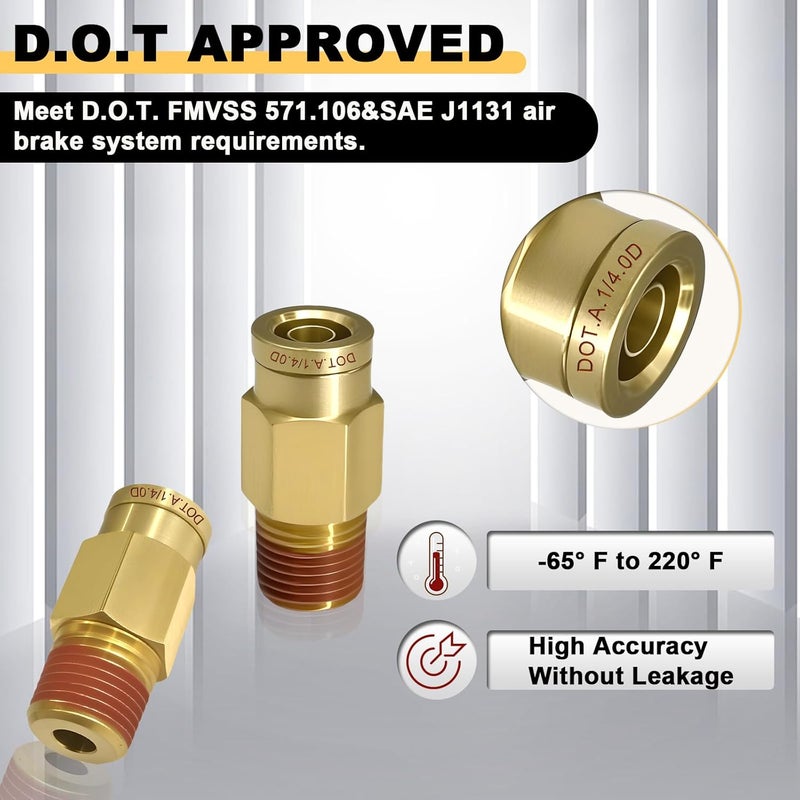 Siptenk 5 PCS 1/4" DOT Brass Push to Connect Fittings, 1/4" OD Tube x 1/8" NPT Thread Air Brake Line Fitting for Truck Trailers Industry Air System - Image 3